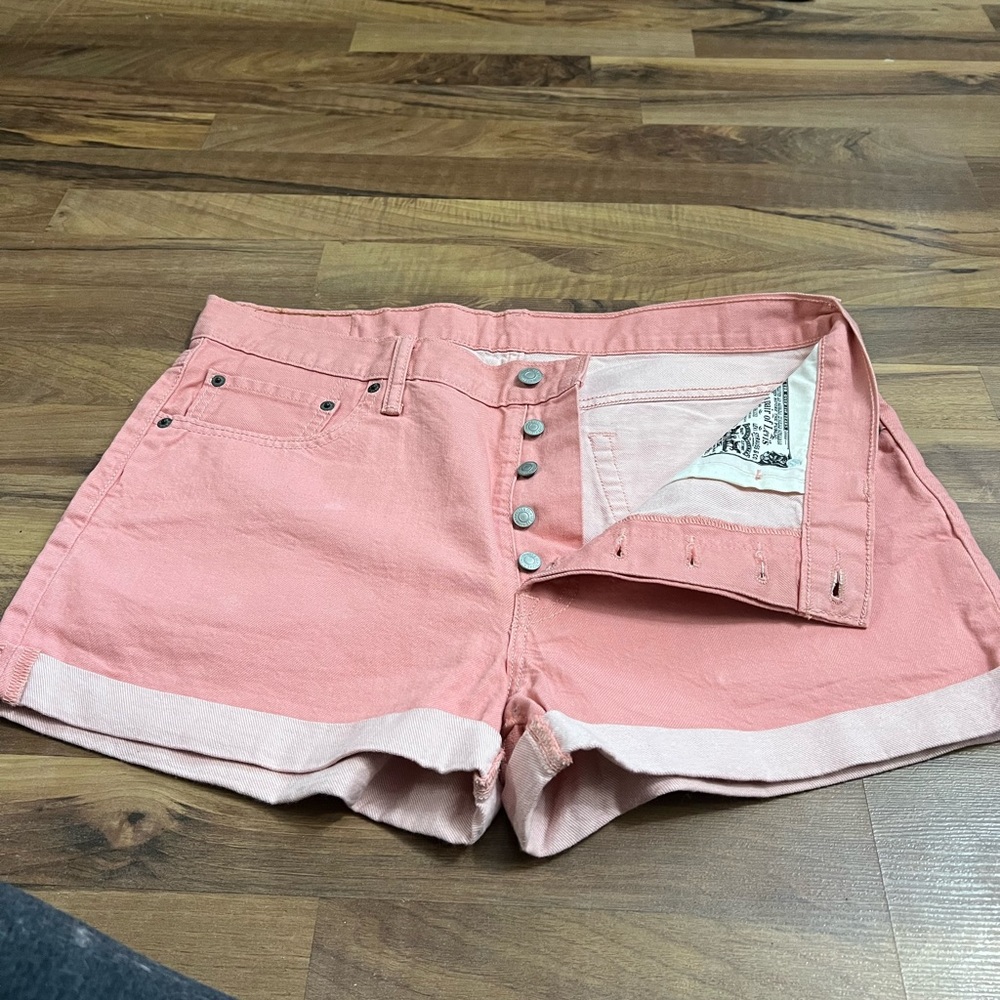Pink Levi’s 501 button fly shorts